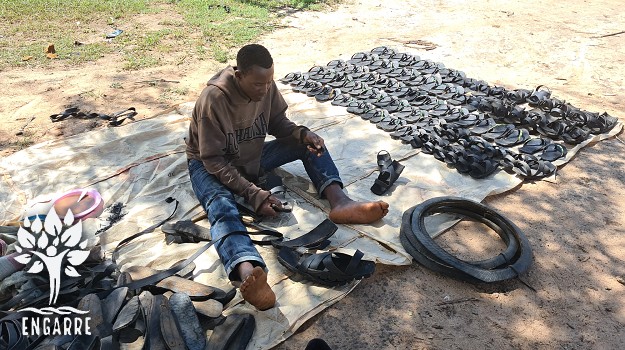 shoes from old tires at market in africa